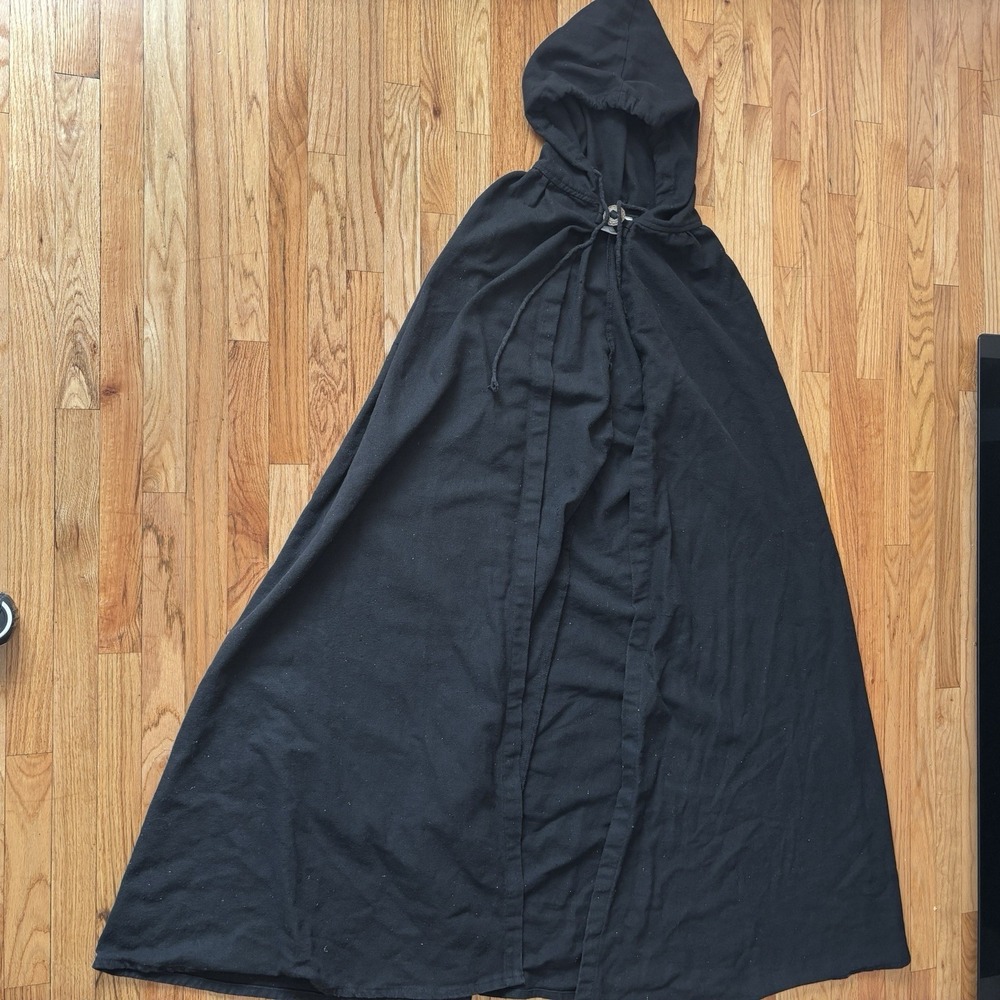 Mytholon Aaron Black Cotton Canvas Hooded Cape Cloak Renaissance LARP Gear 52 In